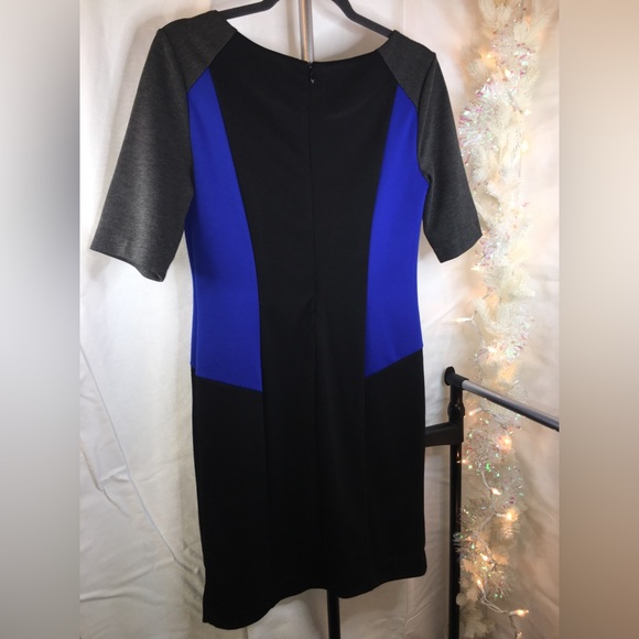 Dana Buchman | Women’s Gray/Black/Blue Color Block Pattern Dress - Picture 5 of 8